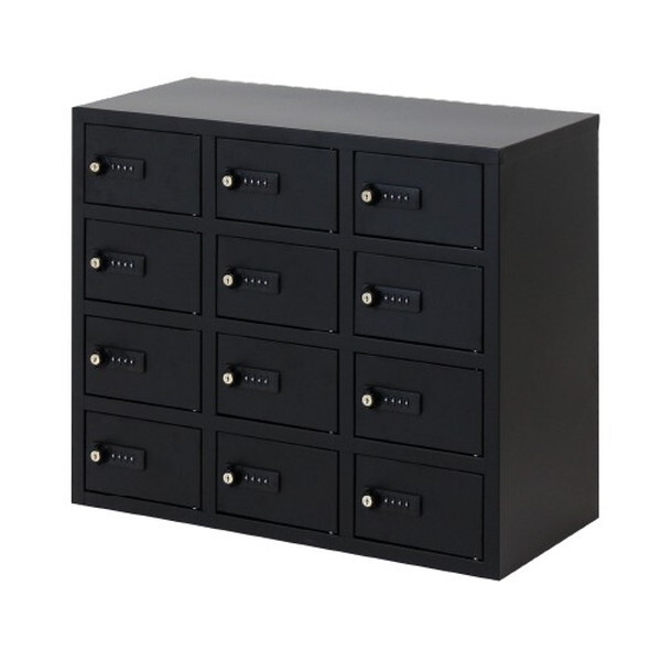 Netforce NSAFE-34-W-BK ブラック 貴重品ロッカー 3列4段 12人用 ダイヤル錠 (幅590mm) メーカー直送