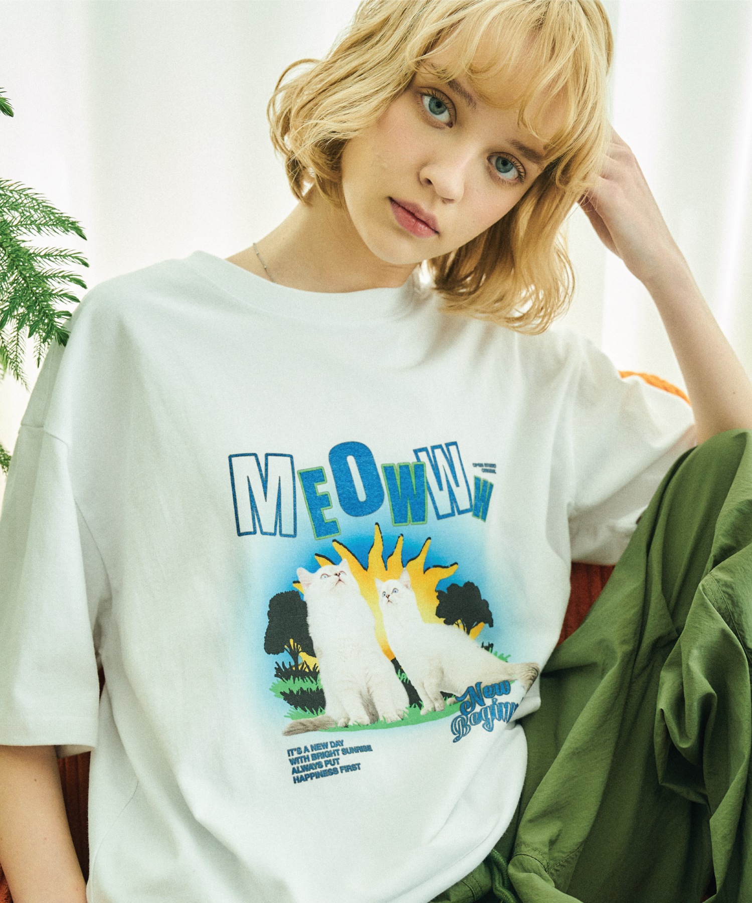 CPGN スタジオ (20カウント) DTP メオウ CAT ショートスリーブ T シャツホワイト