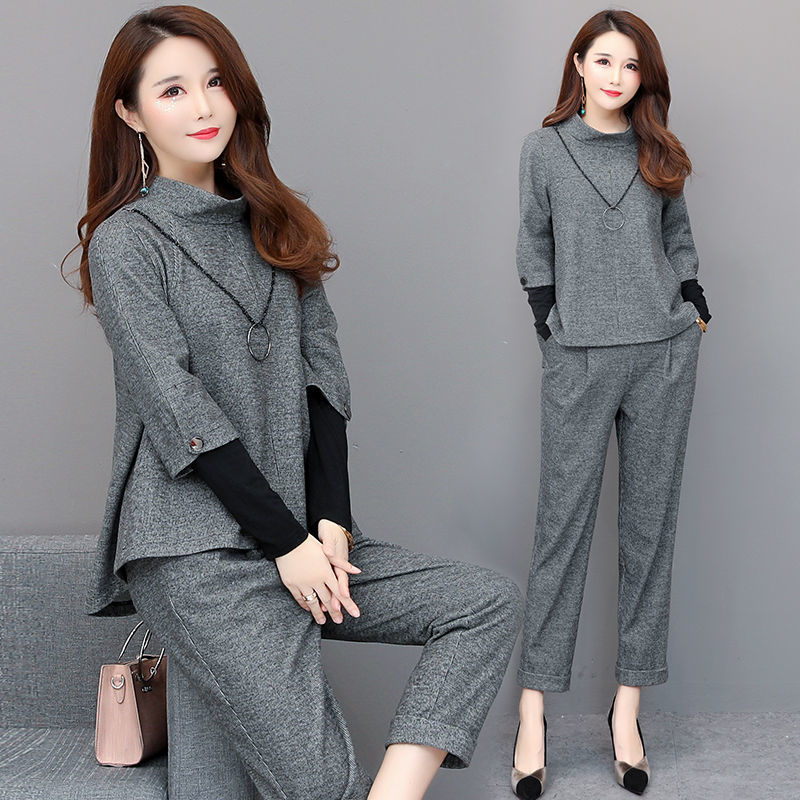 セットアップレディース秋冬2点セット秋コーデゆったり体型カバーワイドパンツフォーマル卒業式入学式セレモニー秋服40