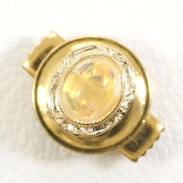 K18 18金 YG イエローゴールド 合金 ピンブローチ ファイヤーオパール ジュエリー 中古