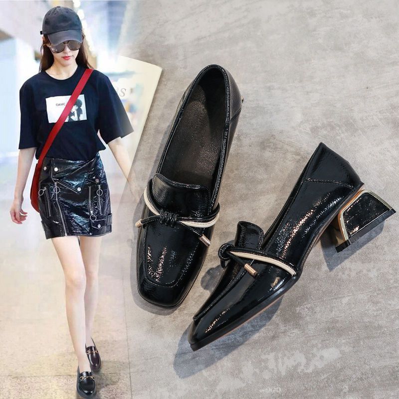 高級感 母の日 シンプル レトロ おしゃれ 英伦風 小革靴 ローファー ヒールパンプス パンプス 太ヒール 百掛け 快適 流行り OL通勤 シンプル