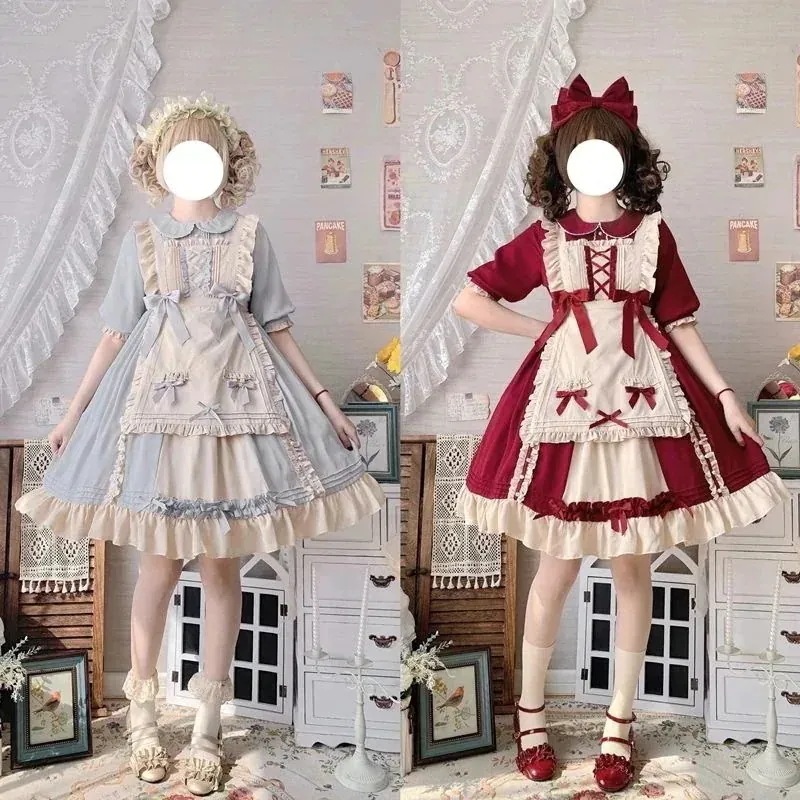 スイートクリームLoliitaスカート夏洋風少女ロリータワンピース可愛いメイド服フルセット