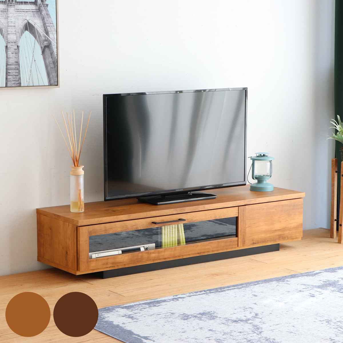 ローボード テレビ台 ヴィンテージ調 シンプルデザイン 約幅140cm テレビボード TV台 TVボード テレビラック テレビ 日本製 収納 リビング収納 AVボード フラップ扉