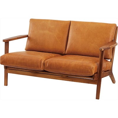 Qoo10] チークと本革のヴィンテージなソファ 2人 : 家具・インテリア