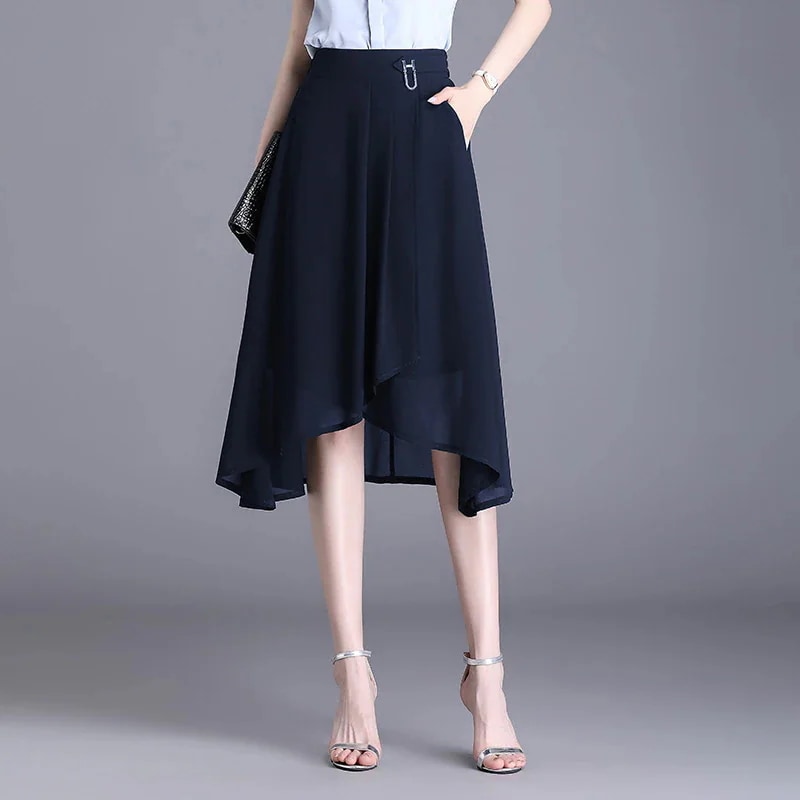 不規則なシフォンのスカート夏の新型ファッション韓国版気質Aラインロングスカートプリーツスカート