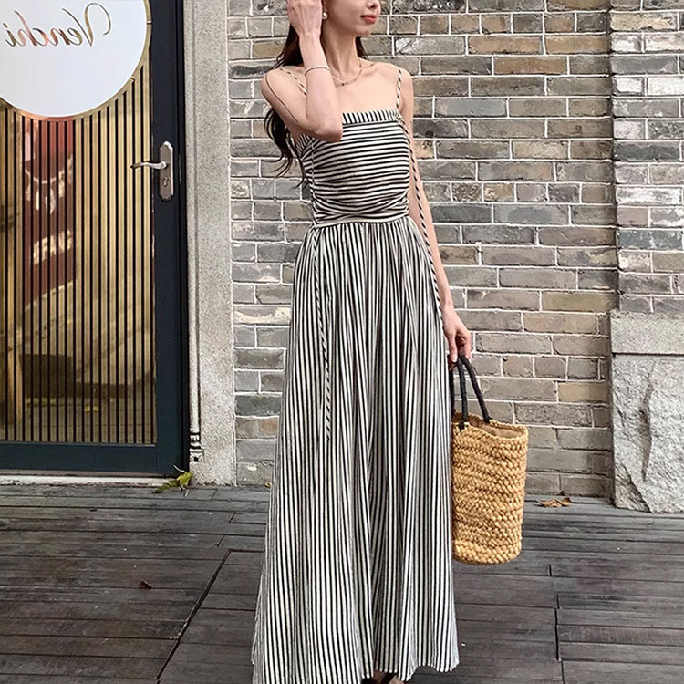 ワンピース レディース キャミソール ロング丈 韓国 ノースリーブ ストライプ ボーダー 柄 きれいめ 夏 大人 おしゃれ おとな