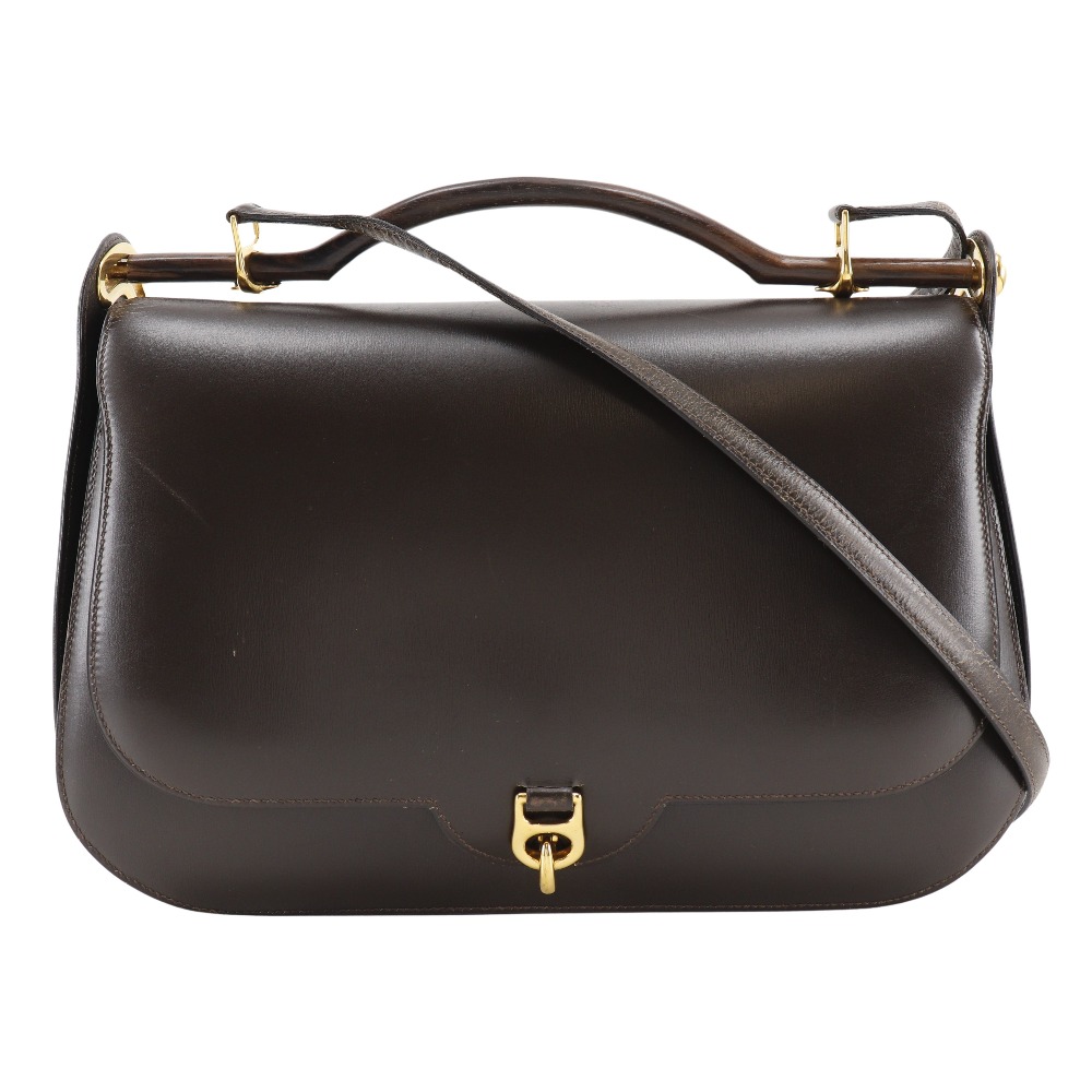 2WAYショルダー ヴィンテージ ハンドバッグ ボックスカーフ 茶 H レディース 中古品