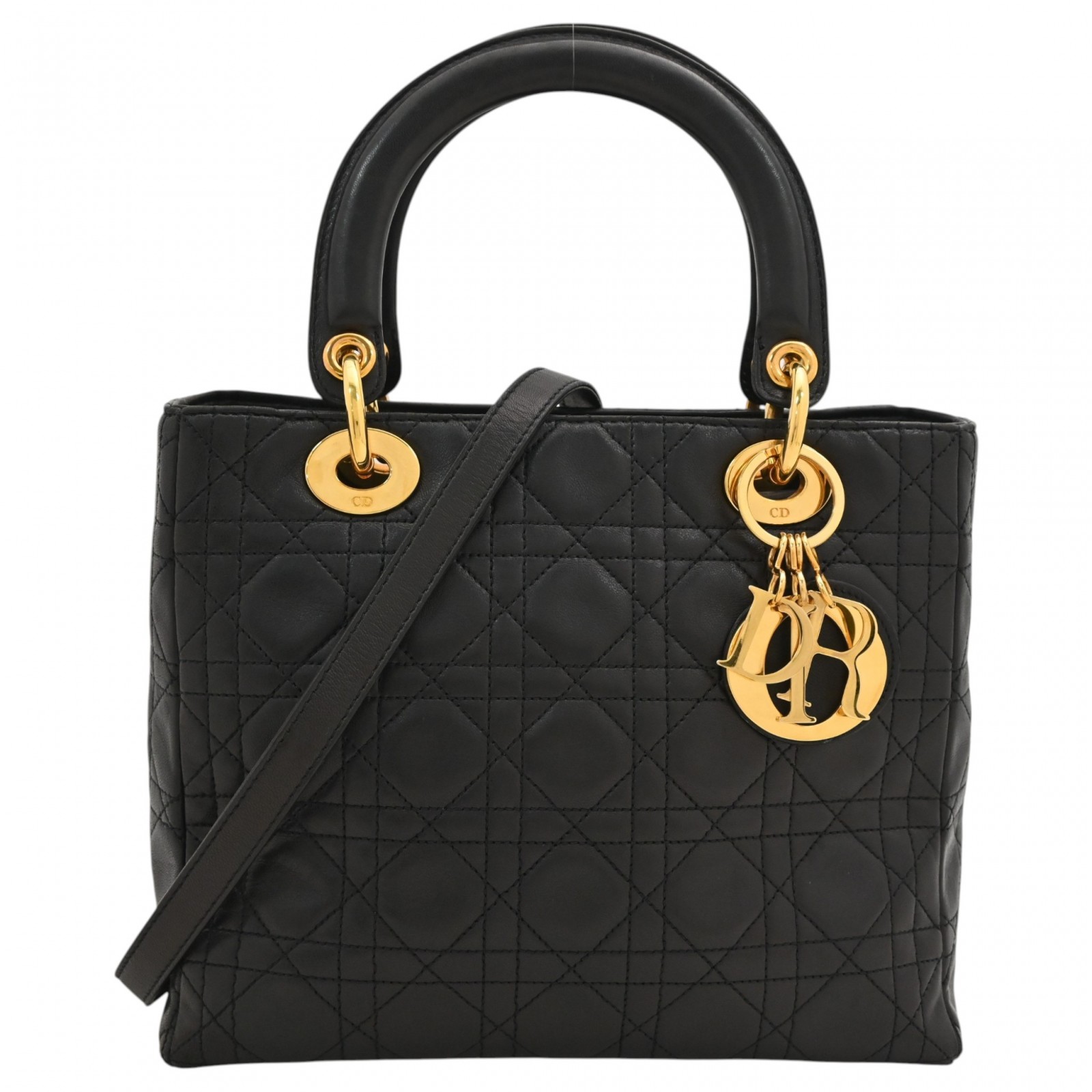 DIOR レディディオール カナージュ ハンドバッグ 2WAY ショルダーバッグ ラムスキン Aランク di89172bd