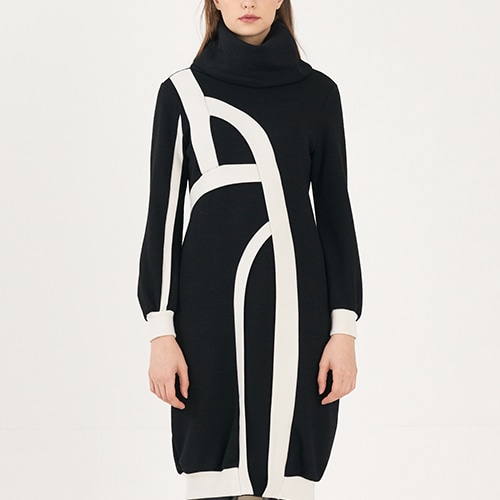 Wool COMPACT JERSEY Big Turtle-Neck Structural Bubble Dress