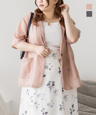 大きいサイズ レディース LL 3L 4L XL XXL XXXL 半袖シアーテーラードジャケット
