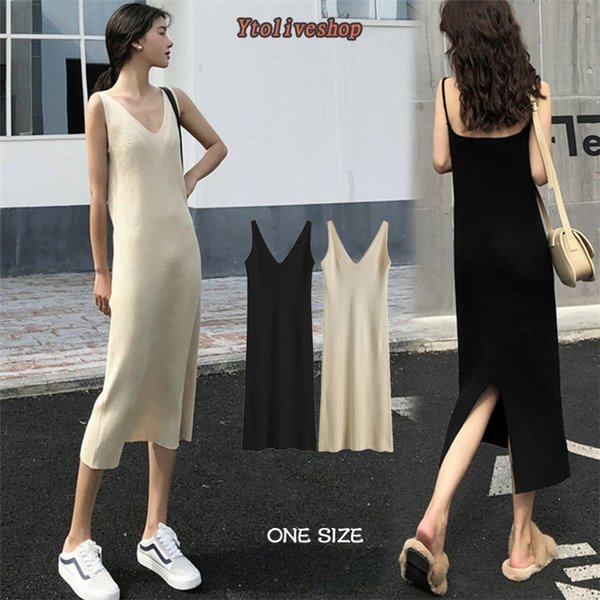 ロングワンピース レディース ニット マキシワンピース Vネック ノースリーブ