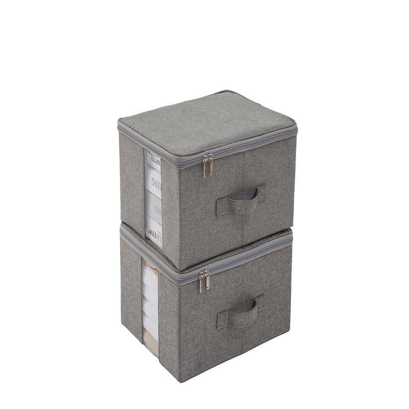 tianzong収納ボックス 収納ケース 大容量 衣類収納 ふた付き 折りたたみ 取っ手付き おしゃれ 布製 衣装ケース 透明窓付き ファスナー (グレー, 収納ボックス S*2)