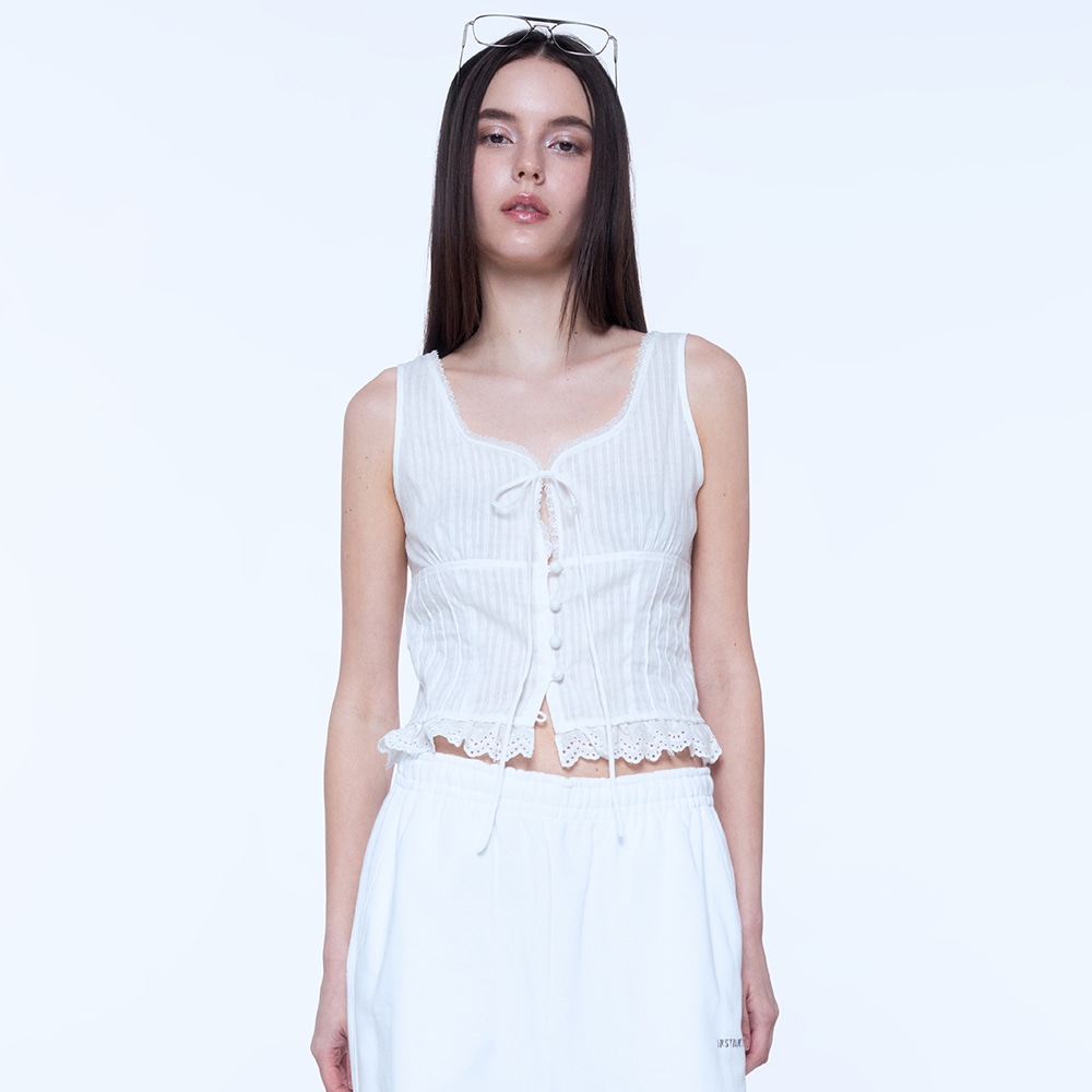 FRILL RIBBON SLEEVELESS - WHITE