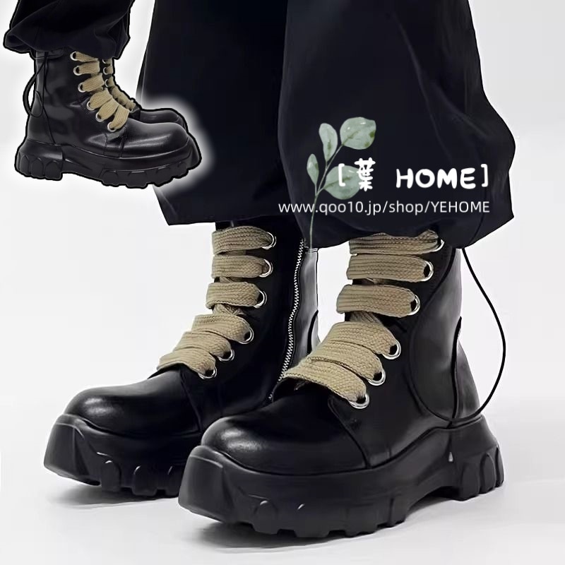 [葉 HOME] 韓国ファッション 靴 マーティンブーツ 男 厚底 ベルトブーツ ジッパー パンク レトロ 機関車 高く 38-44