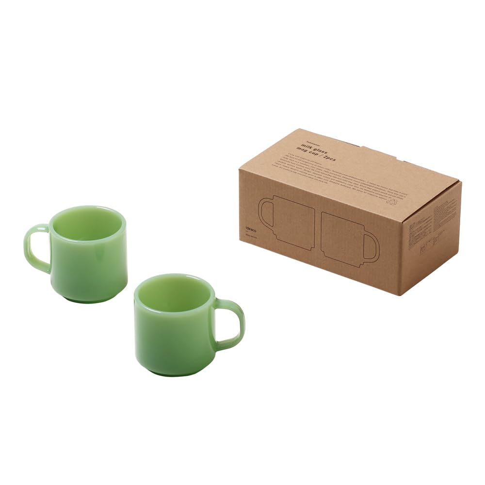 ideaco (イデアコ) ミルク ガラス 耐熱コップ 280ml 直径8.8高さ8.5幅12cm Milk Glass mug cup / 2pcs jade (ミルクガラス マグカップ / 2点入
