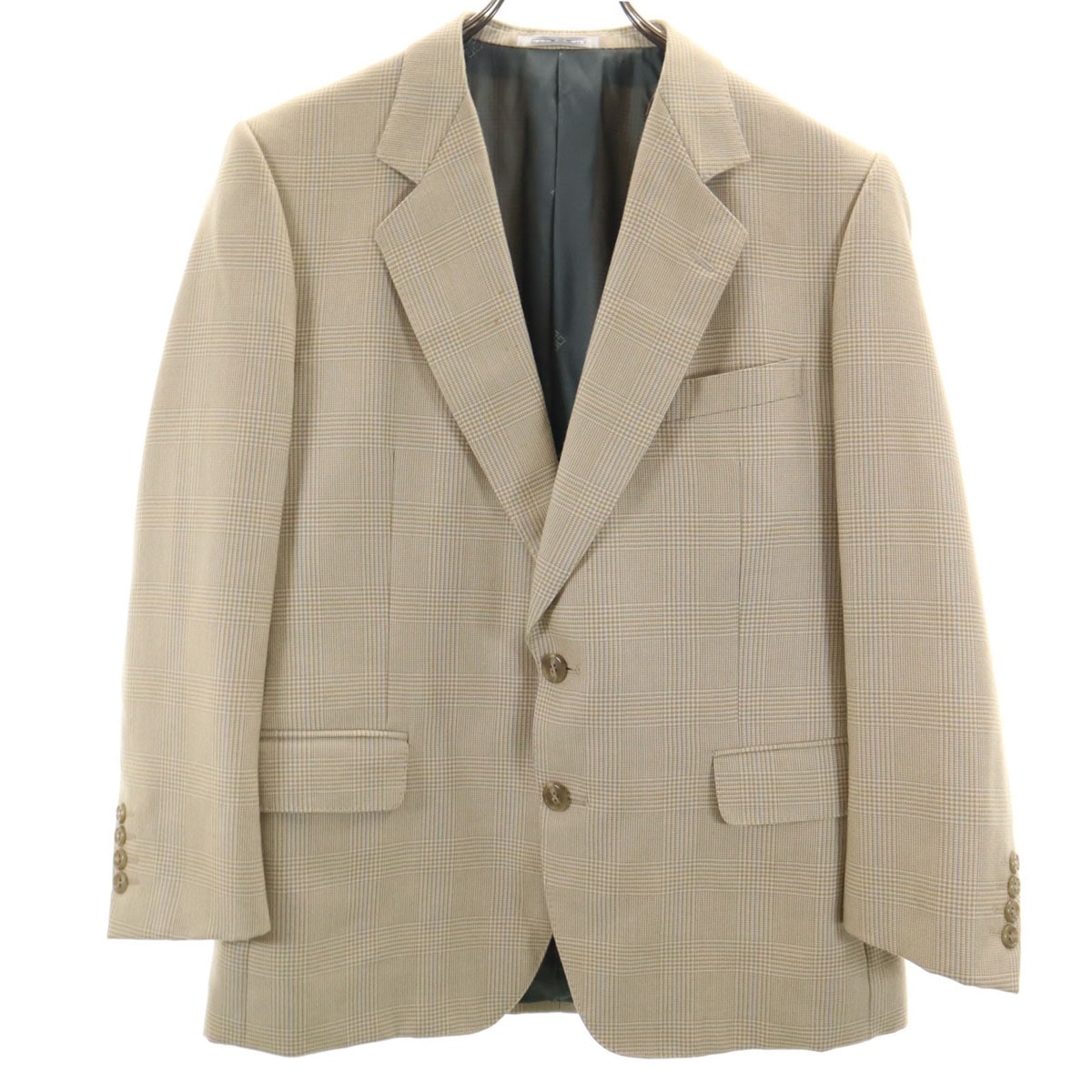 MONSIEUR GIVENCHY ムッシュ ジバンシイ 90s カシミヤ100% オールド チェック柄 テーラードジャケット 92/82/160 クリーム系 メンズ 古着