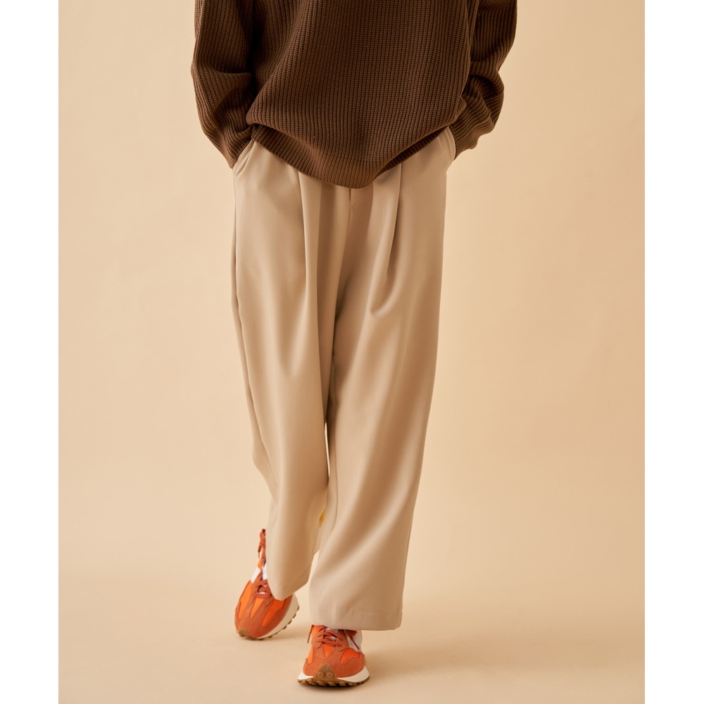 ペーパーボーイワンタッククロップワイドパンツ-ベージュ