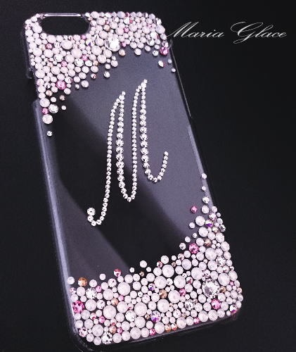 Google pixel6pro ケース デコ キラキラ イニシャル＆キラキラホワイトオパールMIX デコスマホケース スマホカバー クリア かわいい 軽量 ハードケース 透明 シンプル