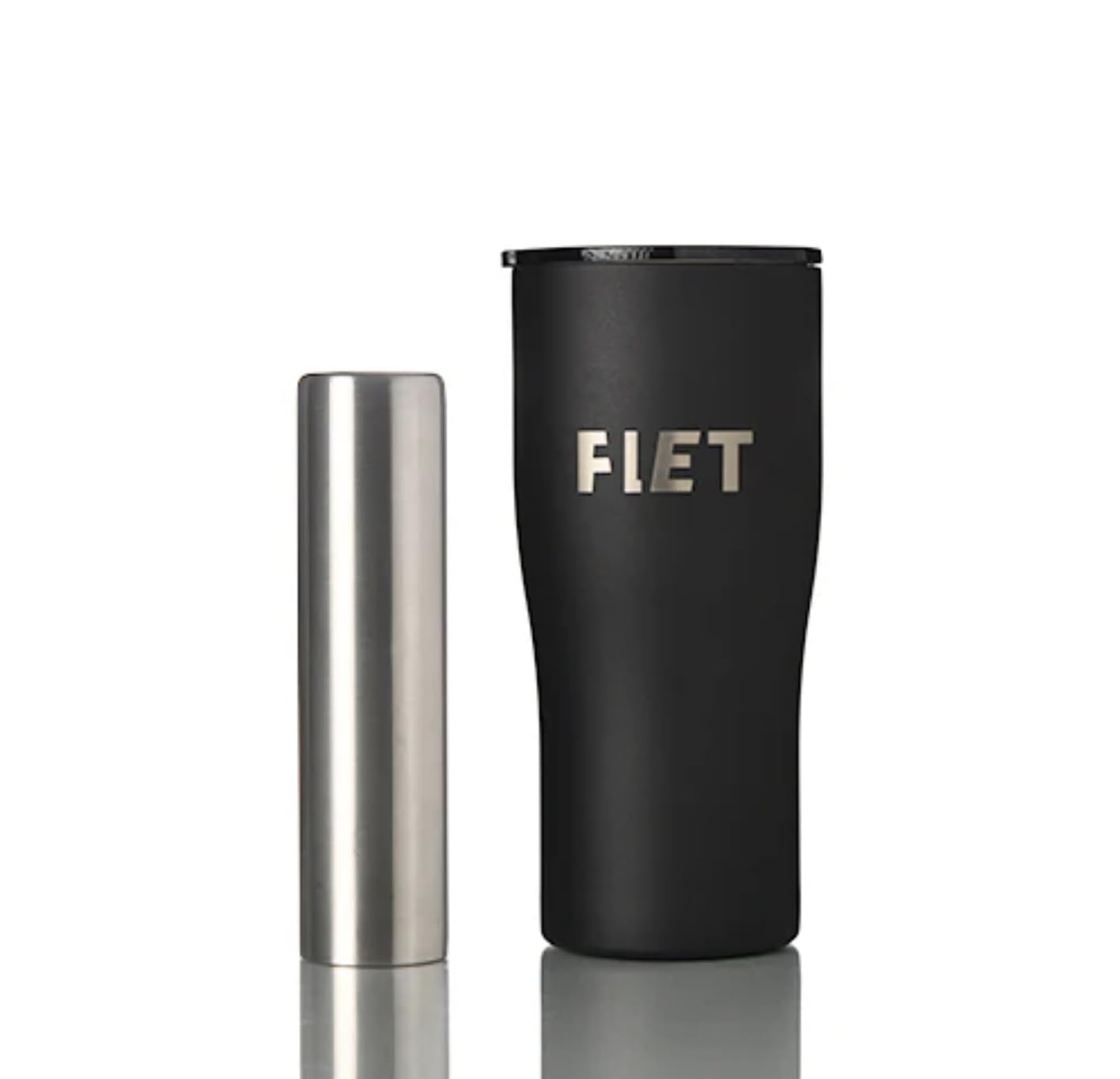 FLETタンブラー【冬キャンプ対応／ホットワイン・コーヒーOK】真空断熱ステンレス製 フタ付き・冷却スティック付き 焚き火のそばで温まる一杯を保温5時間・保冷24時間 750ml（ブラック）