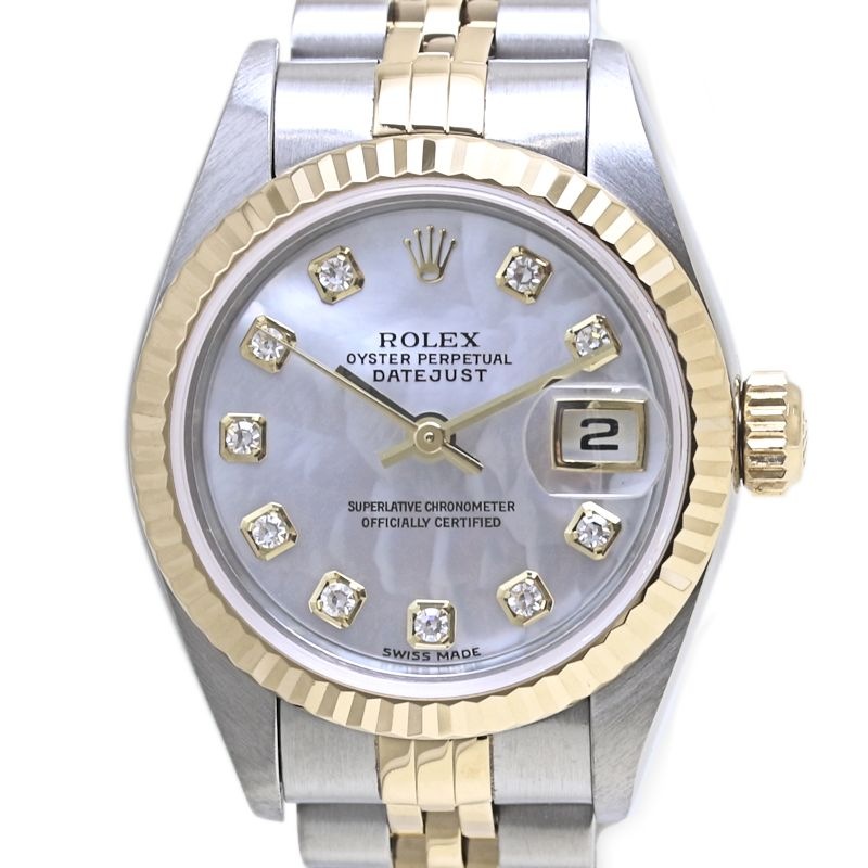 デイトジャスト 10Pダイヤモンド ホワイトシェル 79173NG 【磨き済】【中古】 腕時計 レディース K18YG イエローゴールドxステンレススチール SS/40079