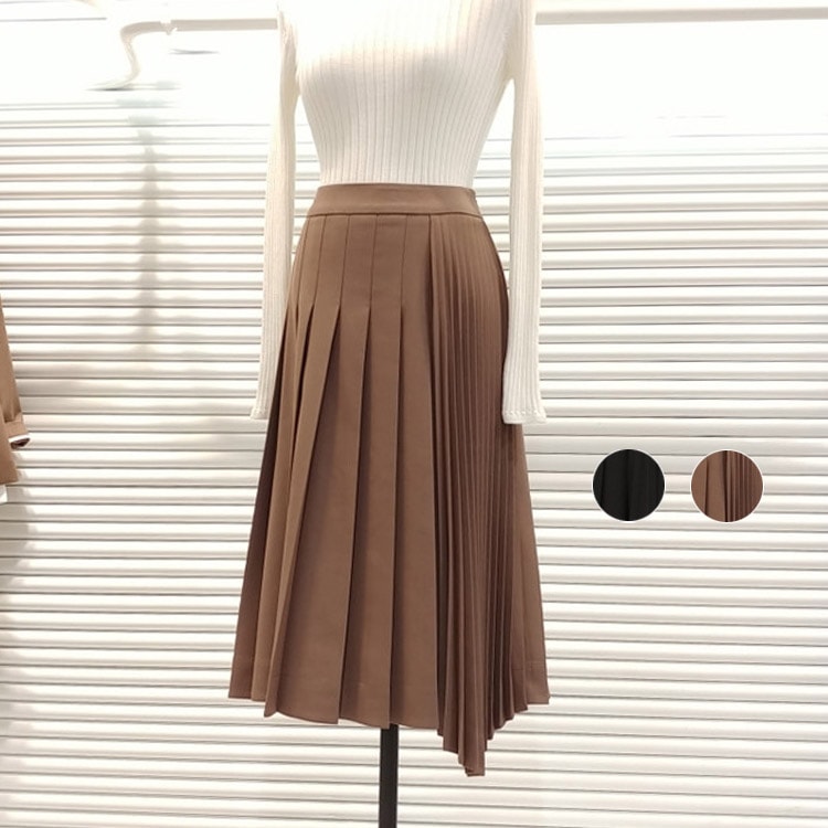 プリーツスカート レディース アシンメトリー 秋冬 スーツ レトロ 韓国