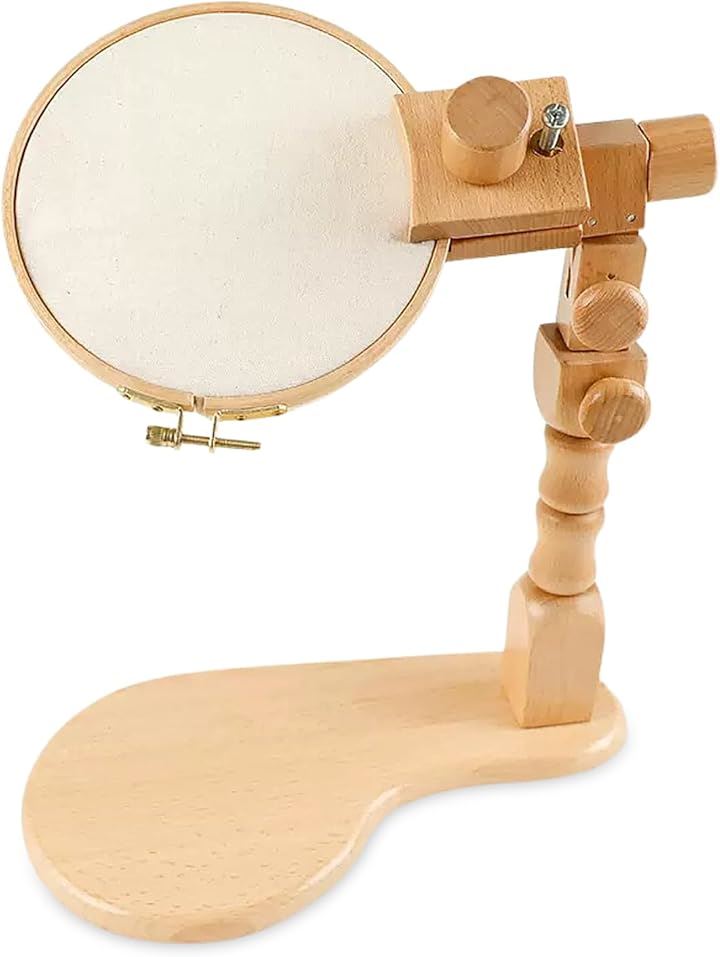 刺繍枠 スタンド 刺繍台 木製 調整可能 360度回転 手芸 フレーム セット(ブラウン)