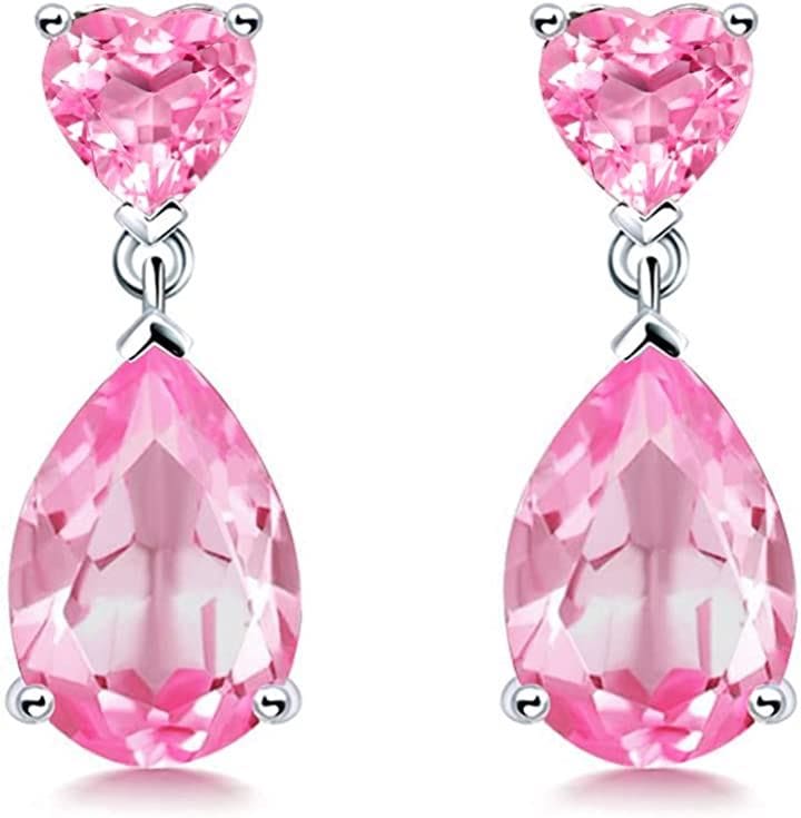 ハートティアドロップ型ピアス 925シルバー 誕生石 レディース 上品 ゆれる オフィス 女性( 10月 誕生石 合成ピンクトルマリン)