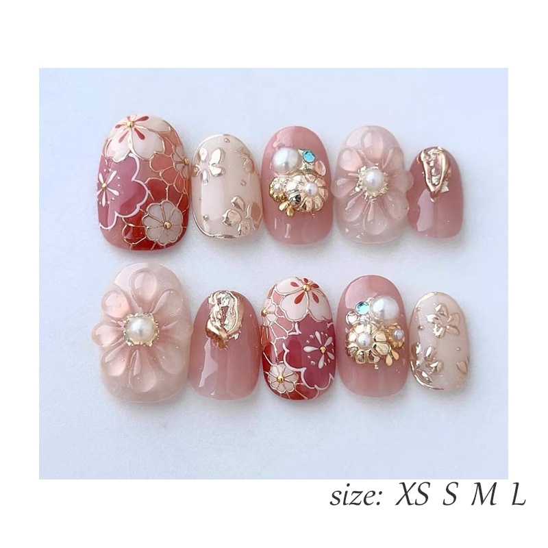 ネイルチップ 手作りネイルチップ 和風ネイルチップ 桜 菊 波 金継ぎ 蒔絵 京都 オーダーメイドネイル ハンドペイントネイル 【手作りネイル】オーダーメイド手作り ジェルネイル ネイルシール セルフ