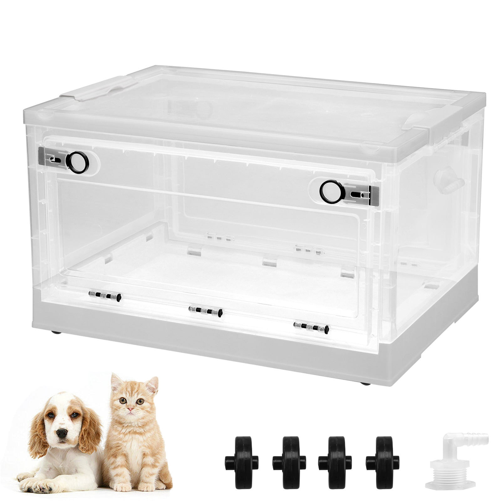 ペット用酸素室 酸素ケージ 56Ｌ 折りたたみ式 酸素室用ケージ ペット酸素ハウス 犬/猫/小動物に適用 霧化ボックス 酸素バルブ/キャスター付き 組立簡単 ポータブル