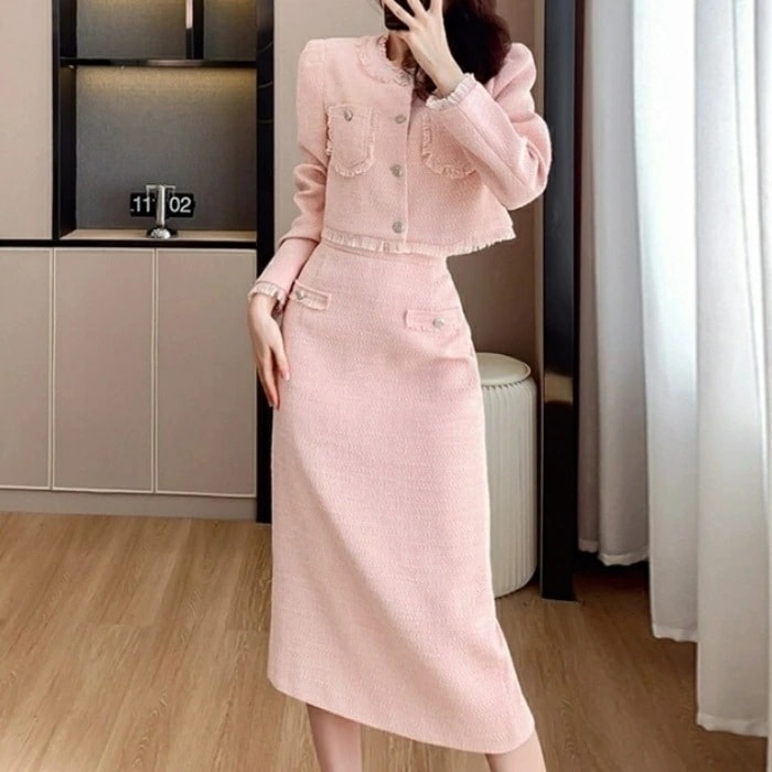 入学式 ママスーツ レディース 大きいサイズ ツイード おしゃれ 卒業式 母 卒園式 入園式 ジャケット スカート セットアップ セレモニー スーツ 七五三 お宮参り 母親 ママ フォーマル ノーカラ