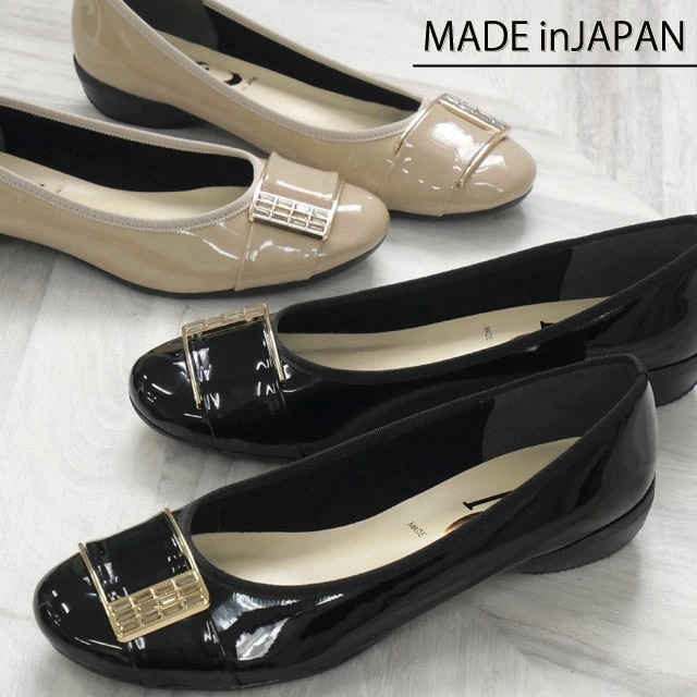 パンプス レディース 疲れない バレエシューズ フラットシューズ ビジューバックル 歩きやすい 軽量 日本製 カジュアルシューズ 靴 ワイズ3E ローヒール ブラック ベージュ 1862 4,400円