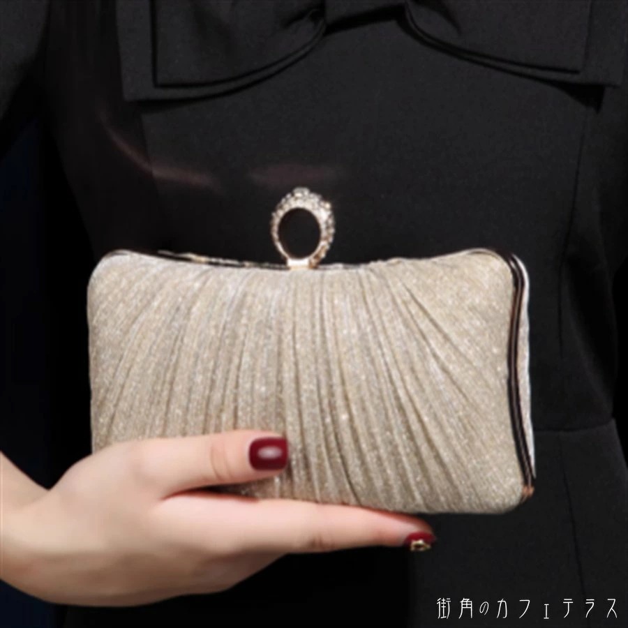 ショルダーバッグ ポーチ 4色 コンパクト ストラップ 斜め掛け 装飾 キラキラ グリッター ラメ エレガント 可愛い 大人可愛い きれいめ シンプル カジュアル シック コンサバ 華やか 大人 上品