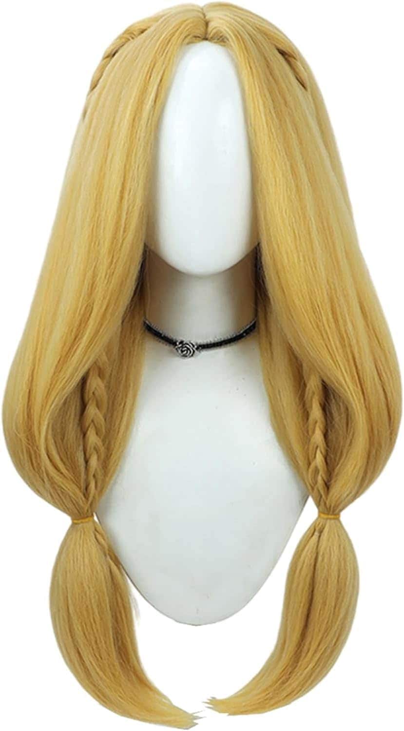 コスプレウィッグマルシルポニーテール金髪三つ編み耐熱文化祭小物ハロウイーンウィッグかつらネット付きコスチューム