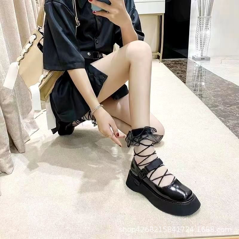 （NEW)夏薄手透明菌白黒インカレッジ風jkガラスストッキング和風可愛い外国風