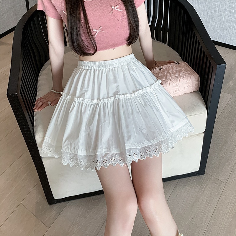 【1つ買うと10つ無料】2025夏のホワイトショートスカートハイウエストスリムでふわふわしたスカートケーキスカートラインスカート女性