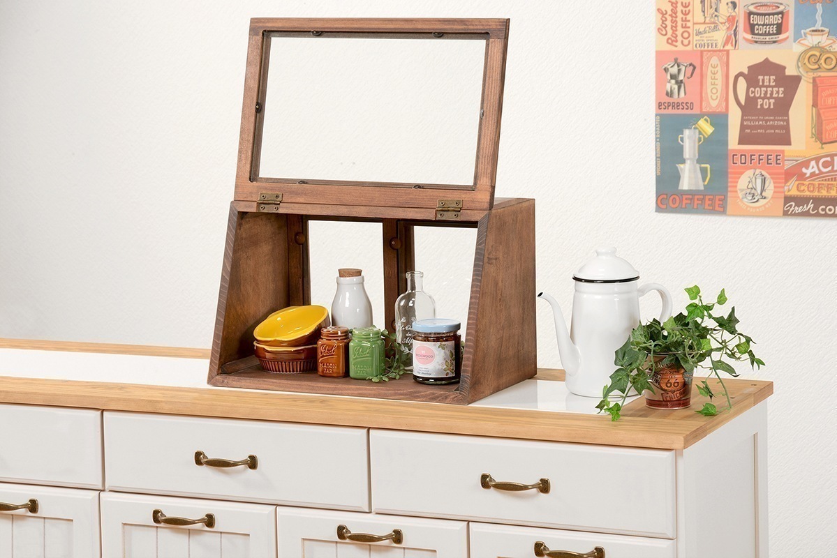 ラック 棚 カウンター上 キッチン収納 ガラス 木製 アンティーク レトロ おしゃれ ナチュラルモダン ストッカー 木製 7,800円