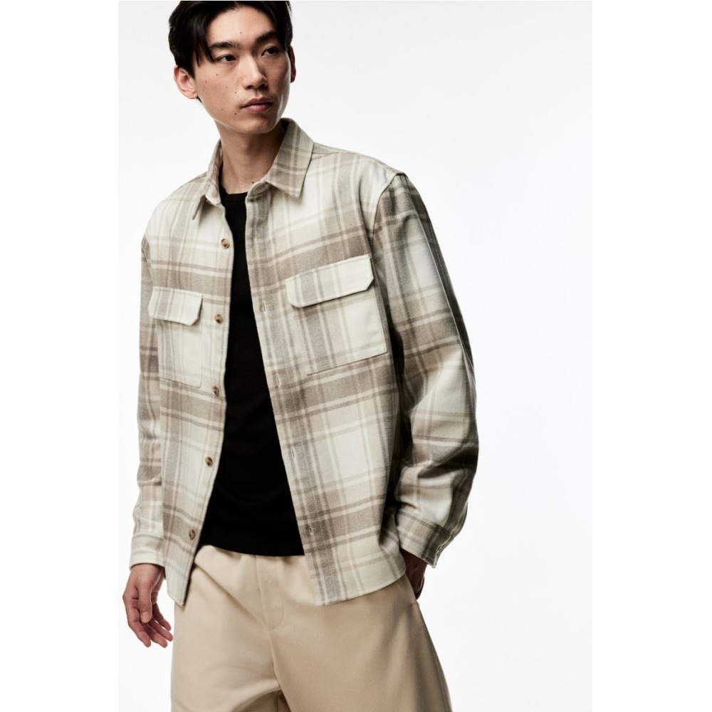 H&M レギュラーフィットフェルトオーバーシャツベージュ/チェック 7,123円