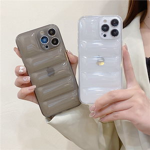 iPhone 15 Proケース かわいい 人気 韓国風 ぬいぐるみ ダウンジャケット シンプル 透明 TPUカバー クリアケース 落下防止 耐衝撃 スマホケース iPhone 12 ケース おしゃれ