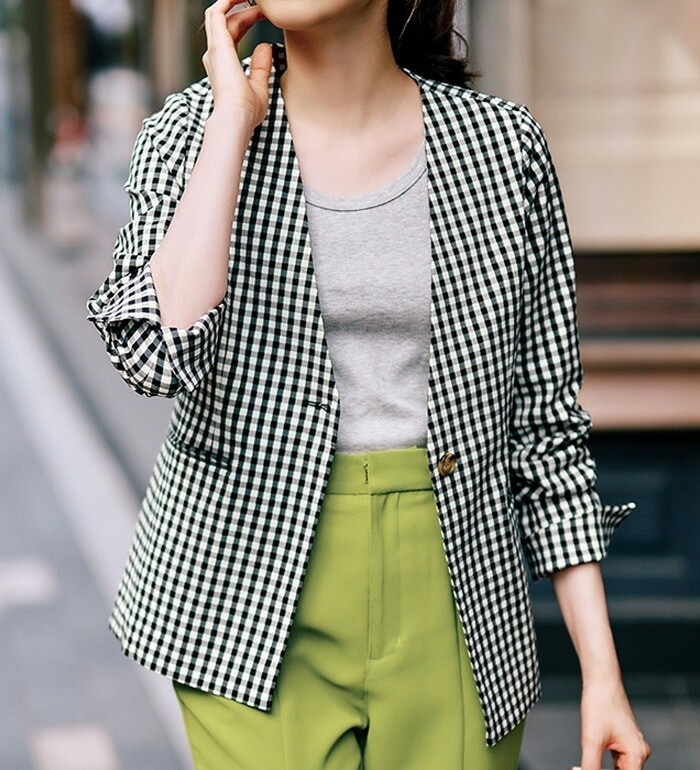 [最安値挑戦]！ギンガムジャケット レディース 春 コート ジャケット M-3L