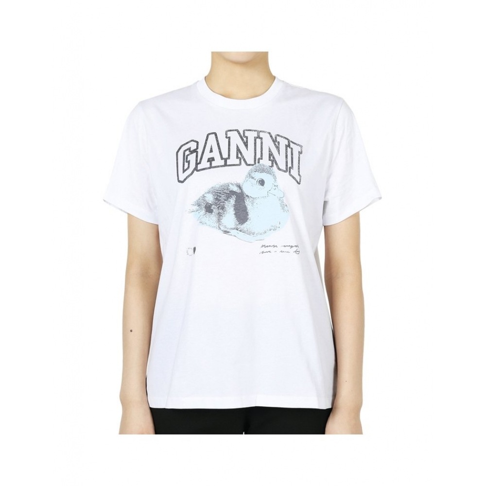 ガニ 女性 ダックプリント リラックス 半袖(ホワイト) T4290 151