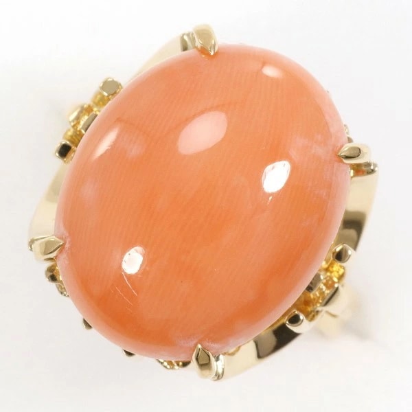 K18 18金 YG イエローゴールド リング 指輪 9号 サンゴ ジュエリー 中古