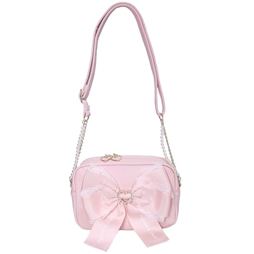 [] ショルダー バッグ リボン パール ピンク 地雷系 量産系 女の子 ガーリー ガールズ ポシェット ハート パール プレゼント ギフト お出かけ
