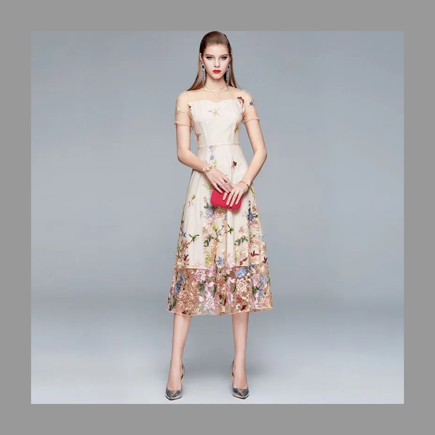 パーティードレス レディース シフォン 刺繡 フェミニン セレブ 妖精