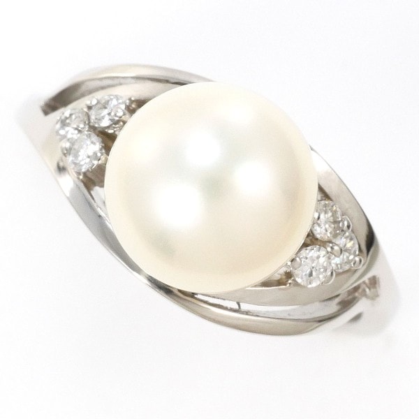 PT900 プラチナ リング 8.5号 パール(真珠) 約8.5mm ダイヤ 0.12 中古