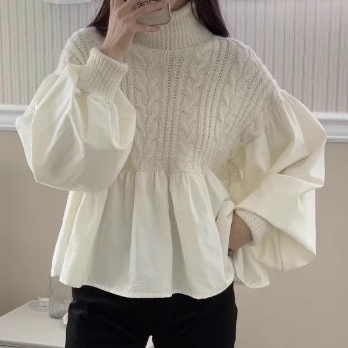 2024 AW 新作 2color シャツ ドッキング ケーブル ニット プルオーバー