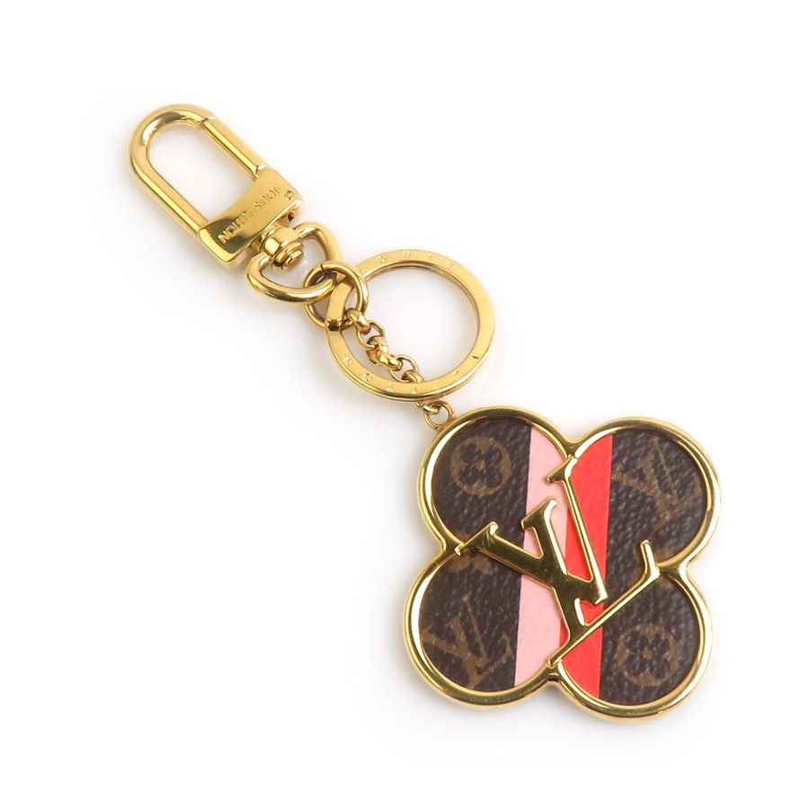 ルイ ヴィトン LOUIS VUITTON チャーム キーリング ポルト クレ イントゥー ザ フラワー メタル ゴールド/ブラウン/ピンク レディース M69406 e61597j