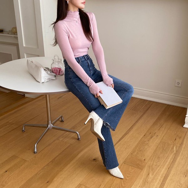 ダイエットアイテム 女性 スリムフィット 薄いウェーブ フリルネック 内服 長袖Tシャツ 5,178円