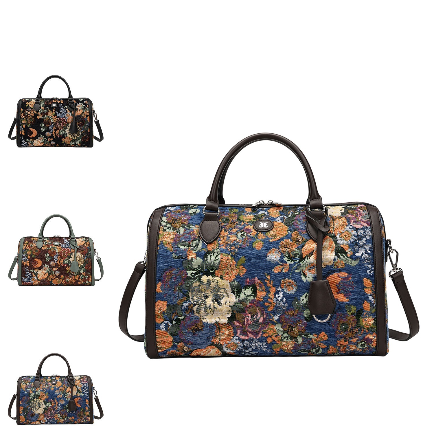 ボストンバッグ ショルダー レディース 斜めがけ ゴブランフラワー ブラック ブラウン ブルー JUT-81630B