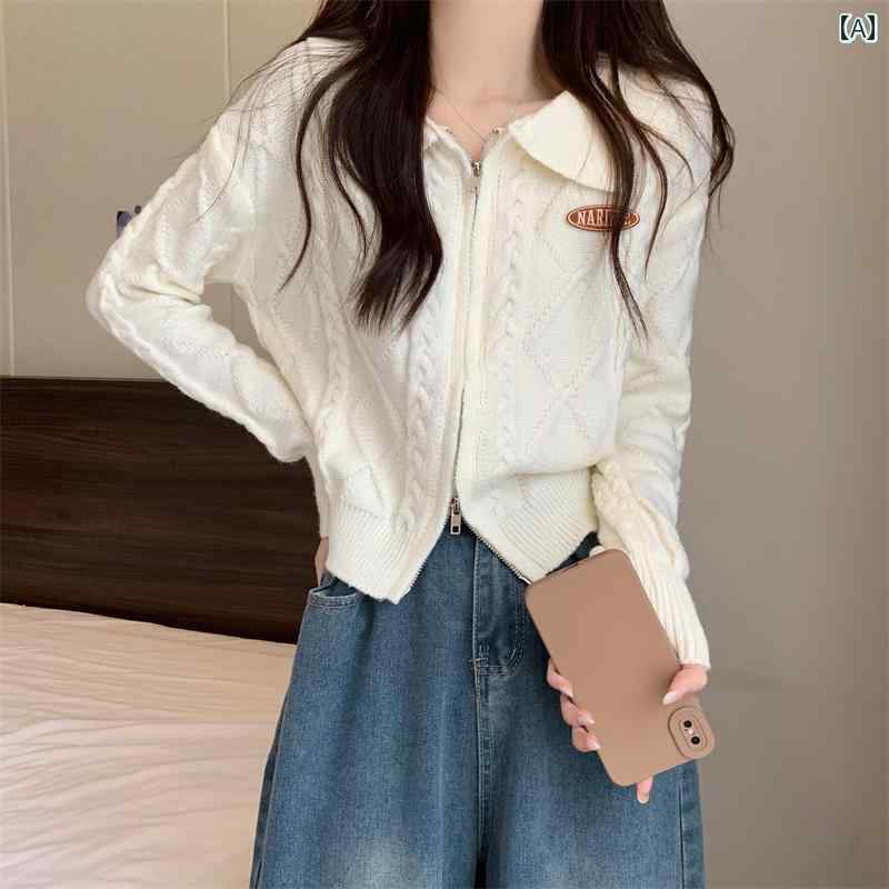 レディース トップス セーター パーカー オシャレ 韓国 カワイイ カジュアル カーディガン 長袖 ニット 秋冬 春 インナー デザイン ルーズ フロントジップツイストニットカーディガン春秋ぴったりゆ
