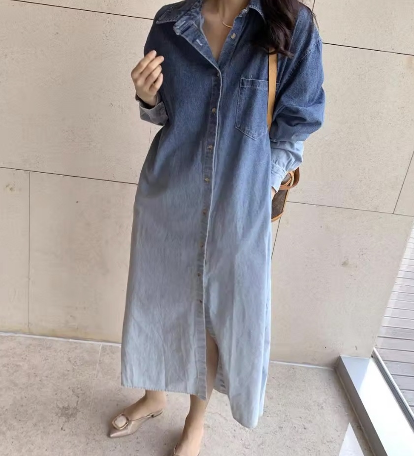 ワンピース デート モテアイテム デニムワンピース グラデーション デニム 長袖 コットン 大人可愛い きれいめ 上品 おしゃれ かっこいい 大人可愛い ラブリー キュート ガーリー クール モード系
